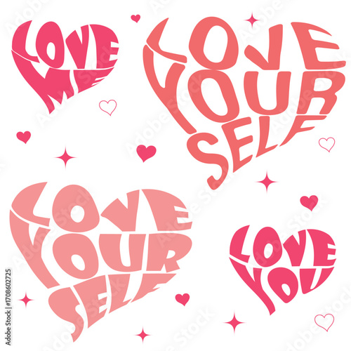 Love yourself and love me text with copy space background. vector illustration