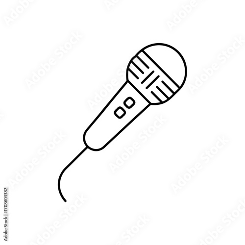 Simple wired microphone outline on transparent background