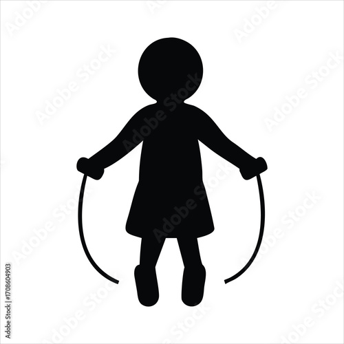 Silhouette of a girl jumping rope on a white background