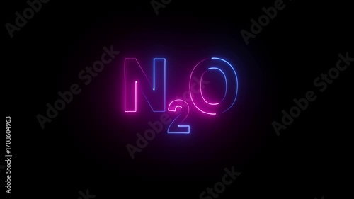 Glowing neon Nitrous Oxide gas N2O animation on a black background.