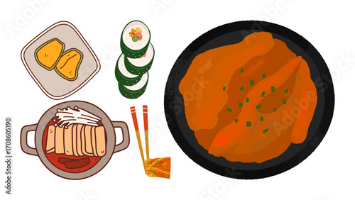Vibrant Korean food assortment featuring kimchi, kimbap, and hot pot for delicious culinary inspiration