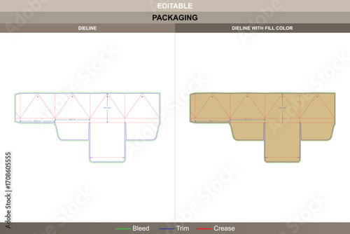 Cone top polygonal box dieline in custom dimensions, editable packaging carton template for creative retail branding and folding structure with professional die line