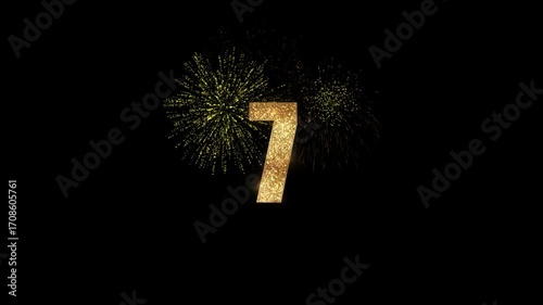Golden Countdown with Fireworks Animation, Feliz ano nuevo Spanish greeting, Happy New Year 2026