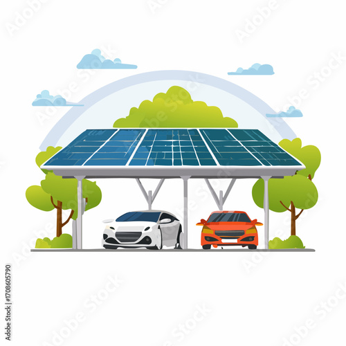 Vector Carport with Solar Panels A Green Energy Oasis for Electric Vehicles, Sustainable Living, and Flying High