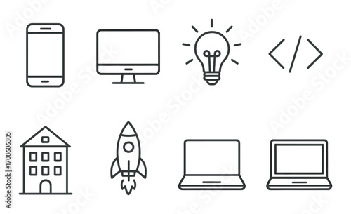 Minimalist tech icons collection featuring gadgets and ideas