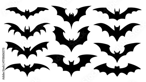 Spooky bat silhouettes perfect for Halloween designs and festive autumn projects