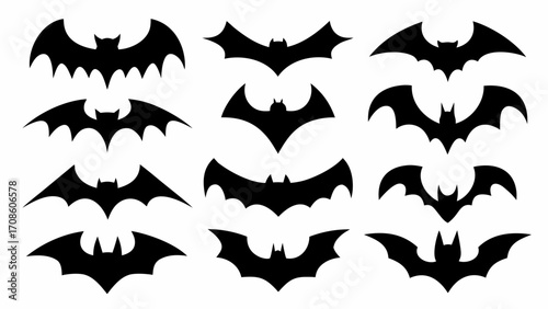 Spooky bat silhouettes, perfect for Halloween decorations and creepy designs this autumn season