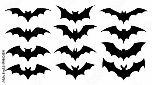 Spooky bat silhouettes for Halloween decorations and creepy designs, vector style