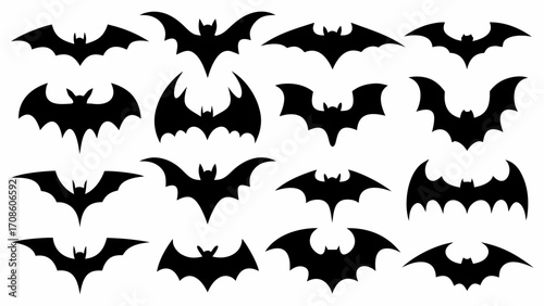 Spooky bat silhouettes for Halloween projects, a cool and creepy design element for your scary holiday concepts