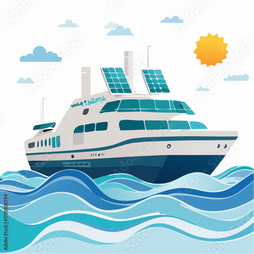 Solar-Powered Cruise Ship A Vector Illustration of a Flying Ship Concept