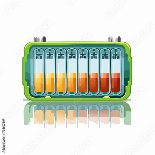 Vector illustration of a battery level indicator, showing energy depletion, fly in the air, flying away, and providing a visual representation of the charge status
