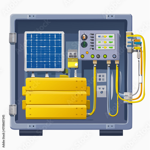 Solar Panel Vector Illustration A Bird's-Eye View of a Flying Technological Marvel