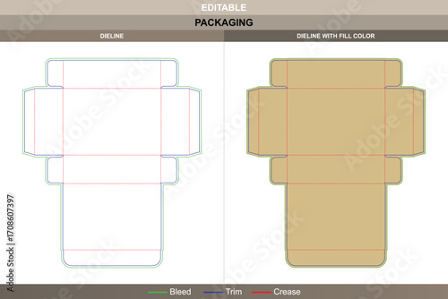 Editable sweet box dieline for confectionery and retail packaging, vector carton design template with clear fold structure and accurate print ready die line
