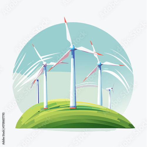 Vector Illustration of Wind Turbines Flying High A Clean Energy Revolution