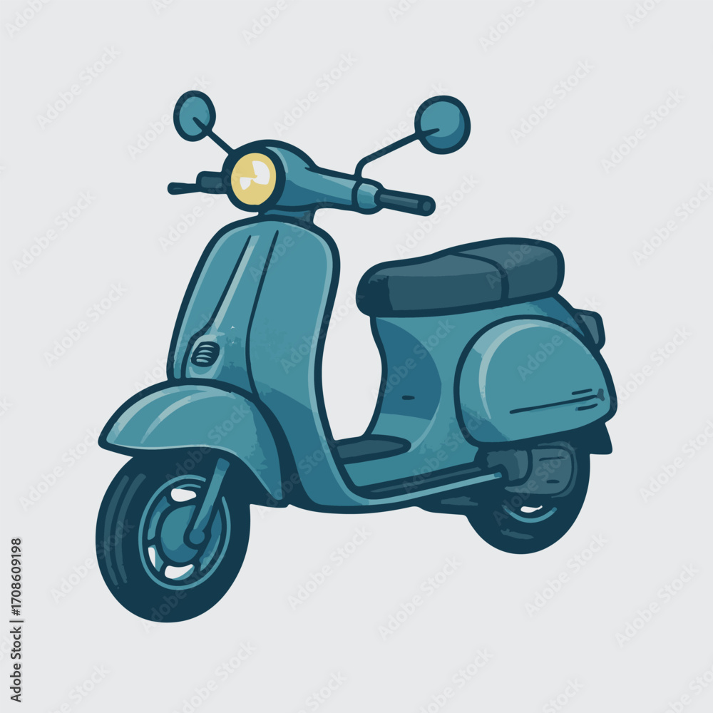 custom made wallpaper toronto digitalClassic blue scooter motorcycle front three quarter view digital art vector