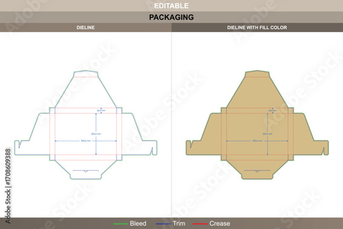 Envelope dieline with interlocking buckles in custom dimensions, editable packaging design template for paper cartons and branding featuring precise die line