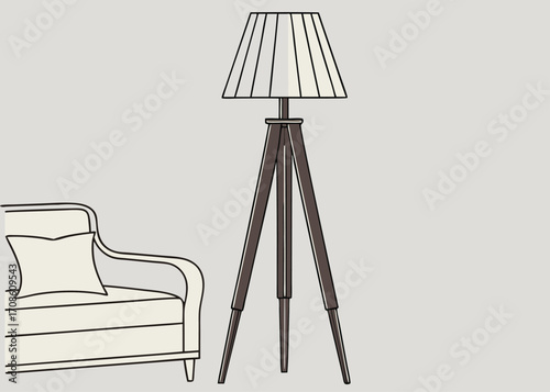 Minimalist Living Room Decor Featuring a Tripod Floor Lamp and Armchair