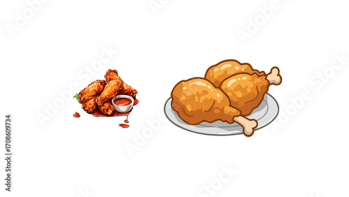 Delicious crispy fried chicken wings and drumsticks ready to be served with dipping sauce
