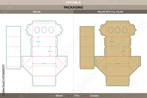 Gift flip lid box with sleeve dieline for creative packaging design, editable carton vector template with branding options and precise fold structure die line