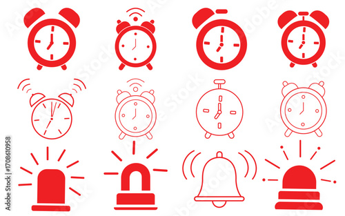 Vintage Ringing Alarm Clock Silhouette Vector – Classic Black Retro Icon for Time and Wakeup Concepts