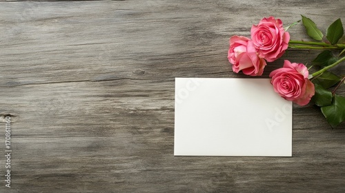 Pink roses on blank card