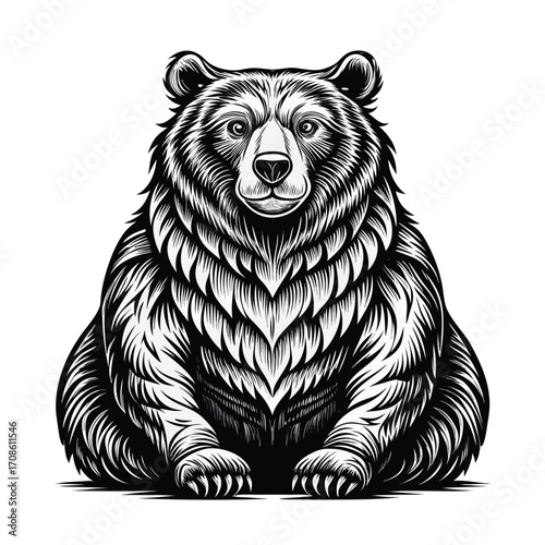 Vector illustration of a wild bear cub and tiger head silhouette design for tattoo art