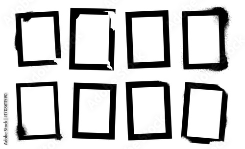 Set of eight grunge-style rectangular frames perfect for adding a vintage or distressed look to your designs