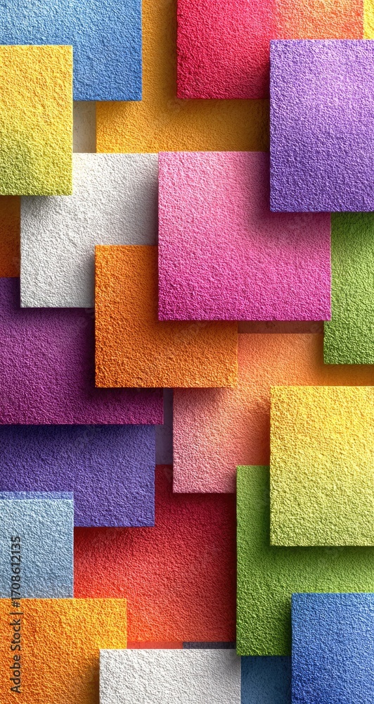 Fototapeta premium Abstract colorful squares layered in a dynamic, textured pattern