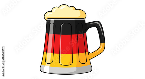 German Beer Mug with Flag Design and Frothy Head.