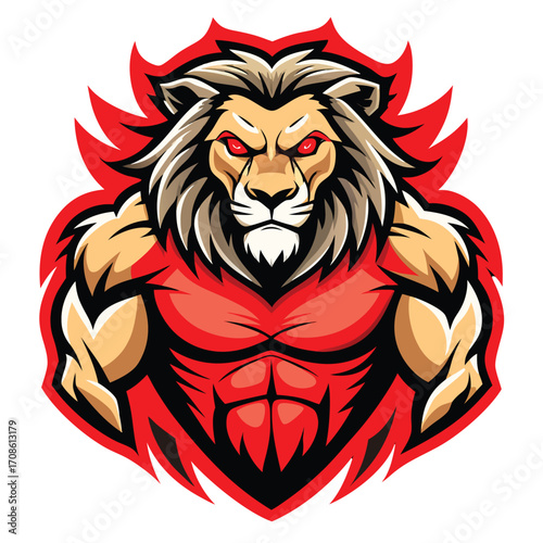 Wild animal power illustration: a vector lion head tattoo mascot with wings, black symbol art