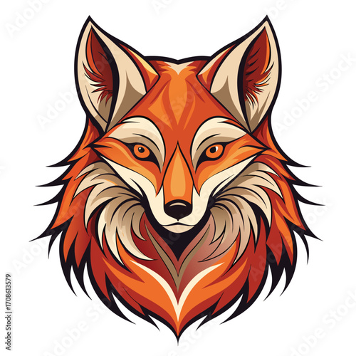 This vector illustration shows a cute, funny red fox cartoon head with a bushy tail, perfect for wild animal design