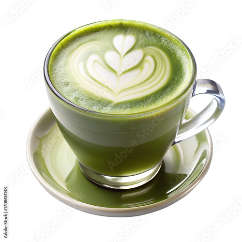 Creamy matcha latte isolated on transparent background