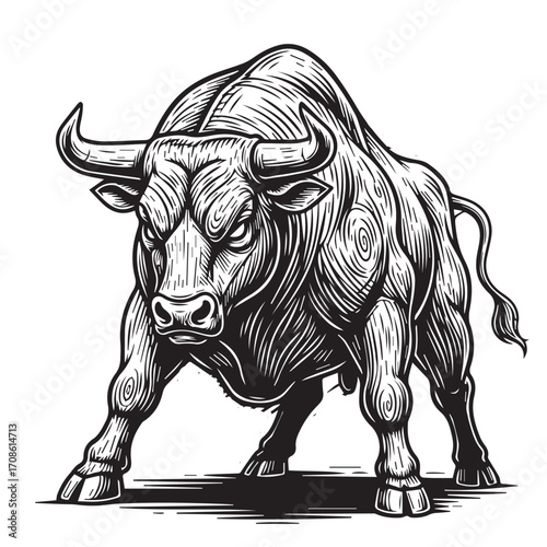 Rhino and bull cartoon vector illustration for coloring page