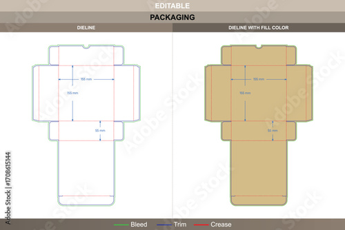 Sweet box dieline for bakery and confectionery packaging, editable carton template with fold marks, mockup layout, and professional packaging die line included