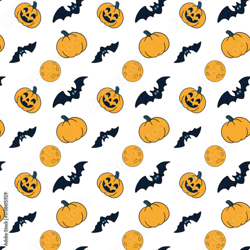 Halloween pumpkin seamless pattern. For designing wrapping paper, fabric, party decor, stationery, invitations, and seasonal projects.