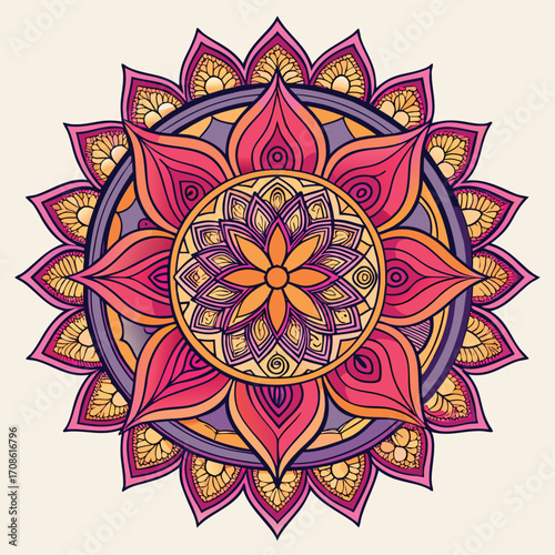 Intricate sacred lotus mandala design with detailed line art and geometric patterns
