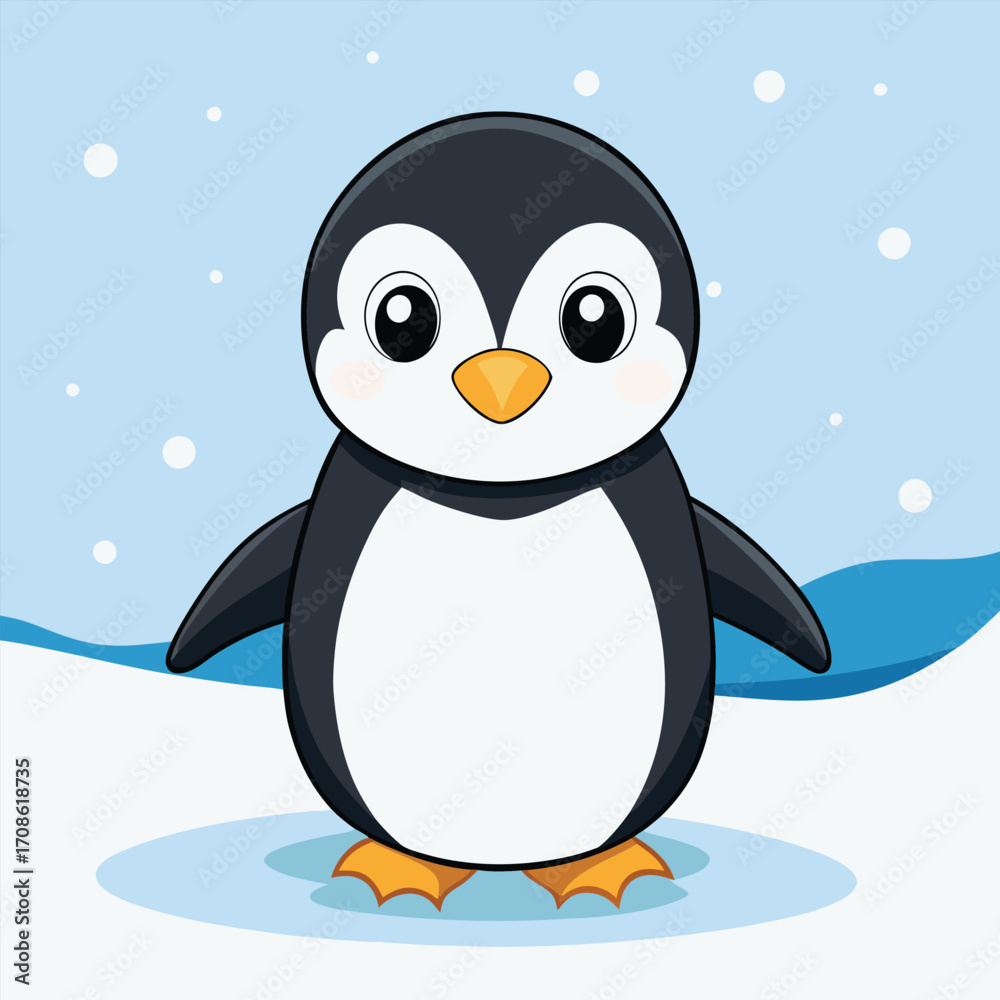 Obraz premium cute baby penguin white snow background