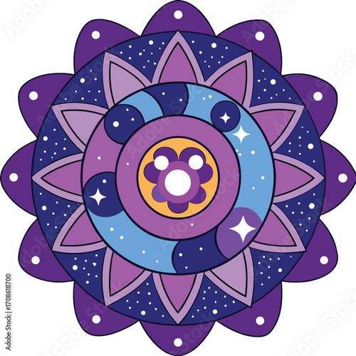 Cosmic mandala with stars and galaxy elements intricate celestial design with vibrant colors