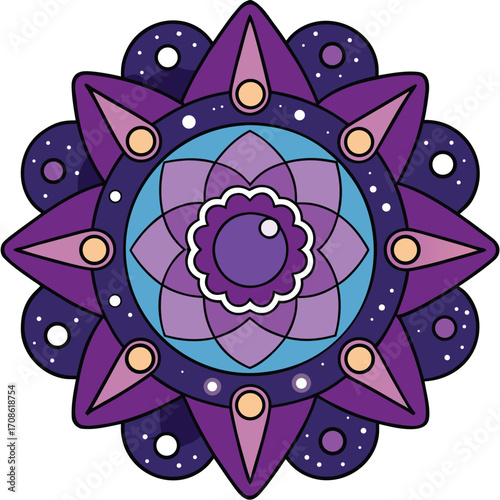 Cosmic mandala with stars and galactic swirls in vibrant colors