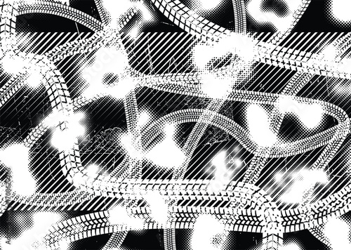 Vector Print Textured Tire Track border frame. Design Element . Car tread silhouette . Mud splash grunge texture. Drift show