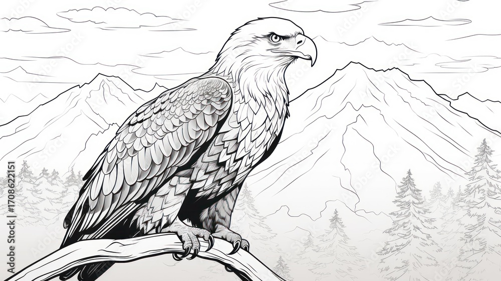 Fototapeta premium Majestic eagle mountain landscape drawing