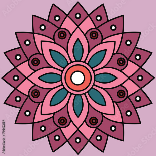 Intricate symmetrical dotwork mandala design with minimalist line art accents