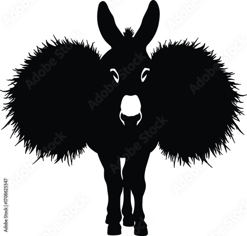 Front View Silhouette of Woolly Donkey with Thick Fluffy Fur – Vector Illustration for FarmingFront View Silhouette of Woolly Donkey with Thick Fluffy Fur – Vector Illustration for Farming