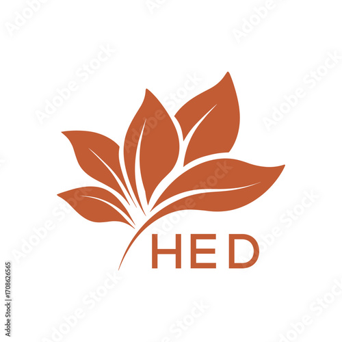 Modern Abstract Botanical Logo with Leaf Motif and Letter mark "HED" HED Later Logo, 
