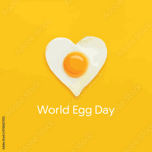 Vector art of world egg day celebration with a heartshaped fried egg on a bright yellow background, symbolizing love for eggs