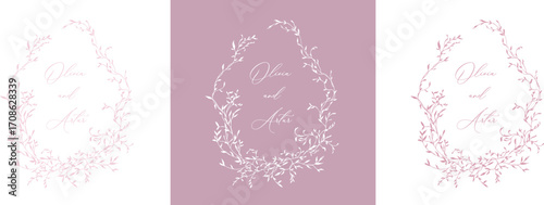 Wedding hand drawn line floral frame. Vintage wedding greenery wreath. Vector illustration botanical decoration elements for wedding invitation, label, branding business identity, greeting card
