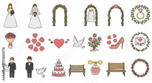 Wedding icons set flat colorful vector isolated on white background