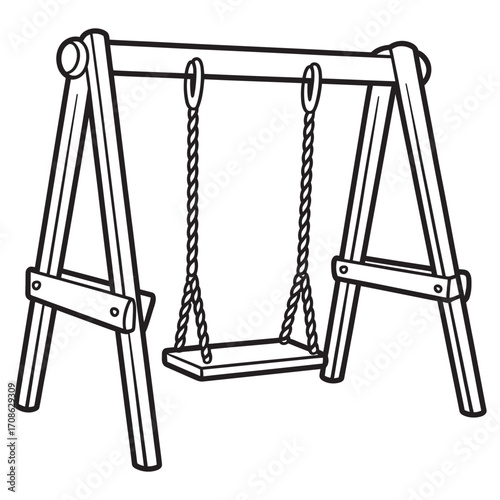 A classic playground swing set, an outdoor recreational equipment designed for children and adults to enjoy fun and exercise