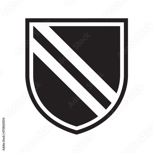 Shield Icon with Diagonal Stripe Simple Vector Graphic for Design and Insignia