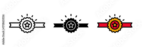 Achievement icon set in stroke, black filled and colored